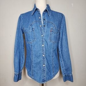Vintage 90's Y2K Levis Pearl Snap Western Denim Blouse Size Small